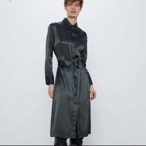Green satin Zara shirt dress
